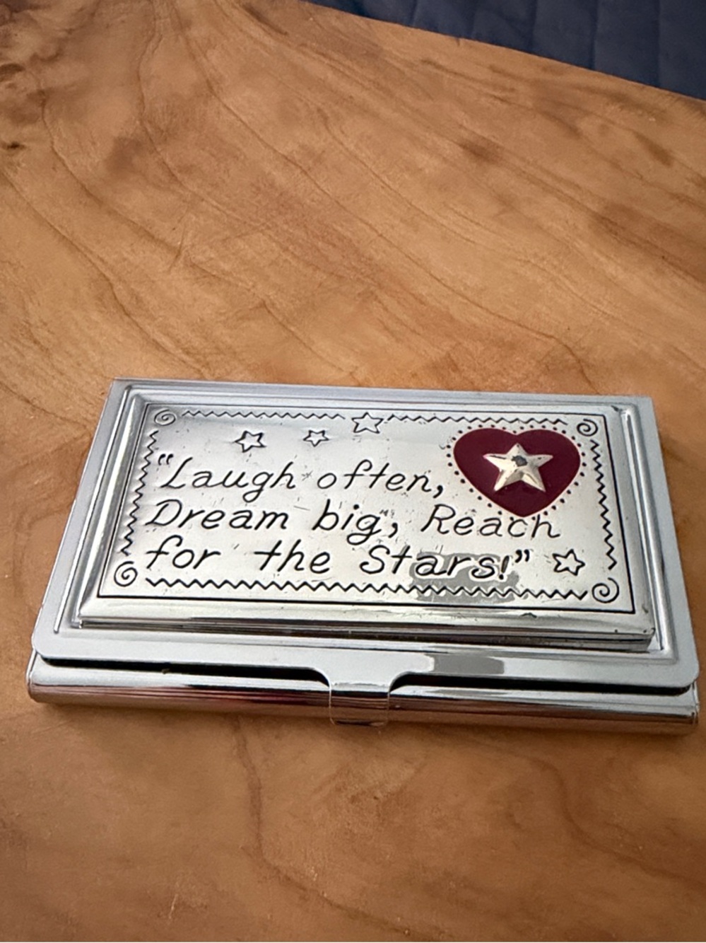 Brighton Silver Card Case with Red Heart Accent